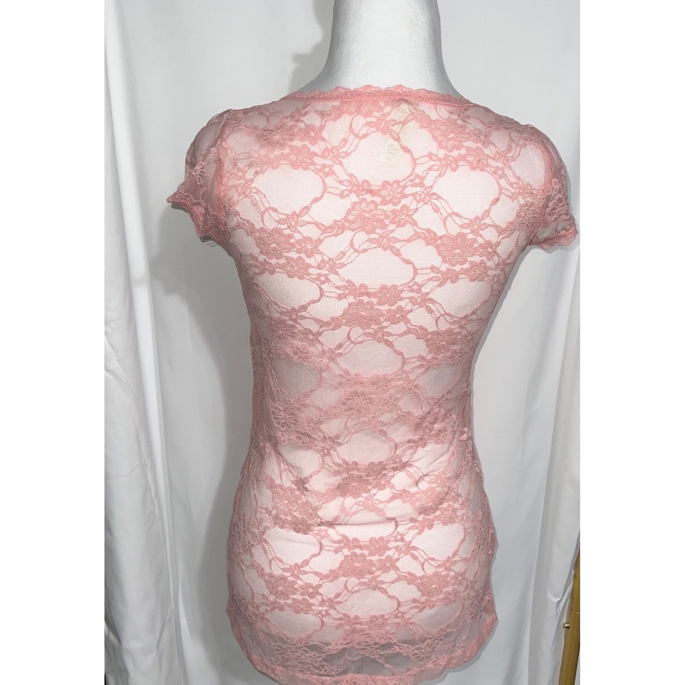 Y2K Pink Sheer Lace Top Coquette Fairy Grunge - Picture 3 of 7